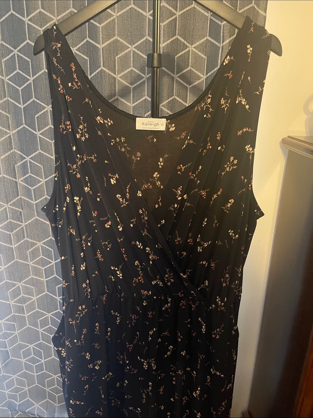 Kaileigh Black Floral Jumpsuit with pockets and v-neck
